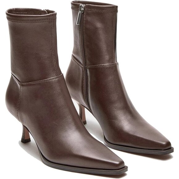 Shoes - Women's Chocolate Ankle Boots Stiletto High Heel Pointed Toe Short Side Zipper